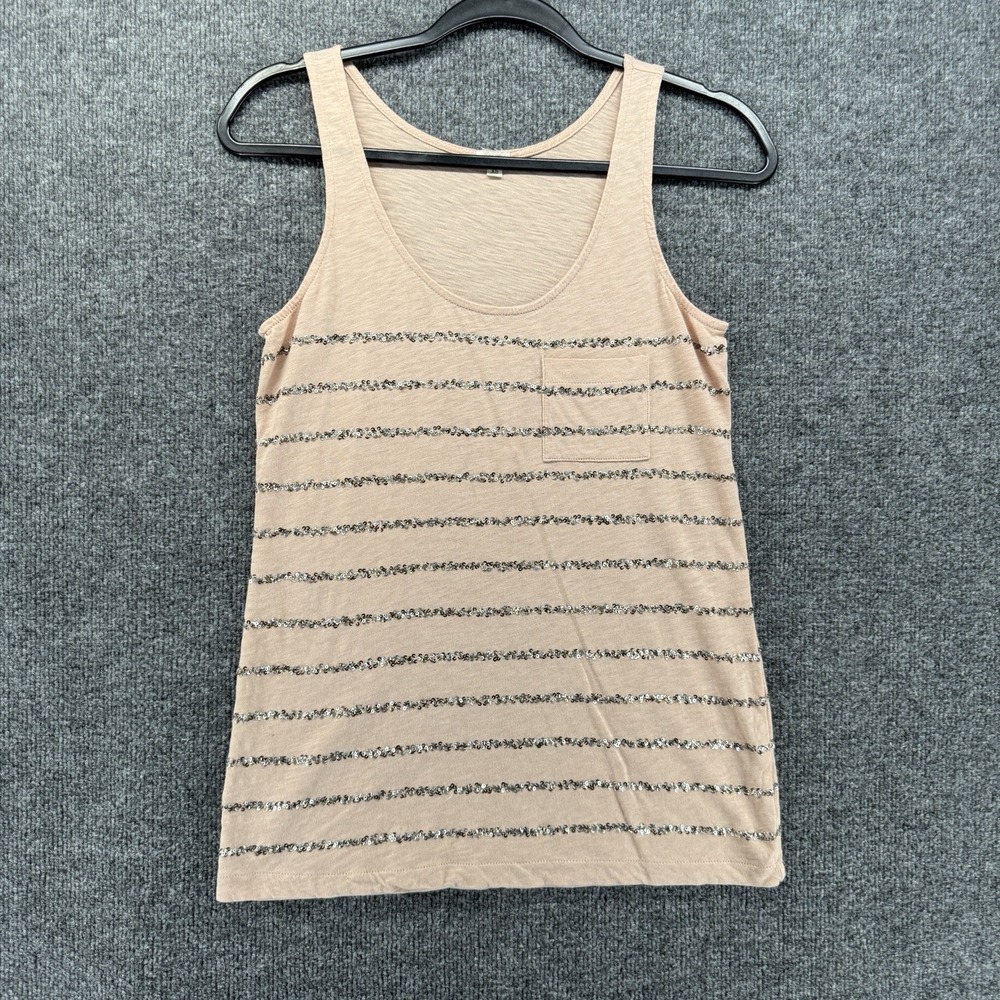 J Crew Tank Top Womens XS Cream Sequins Sleeveless Boho Western Casual Cotton